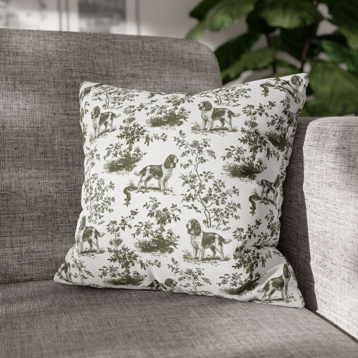 English Springer Spaniel Sage Green French Toile Pillow