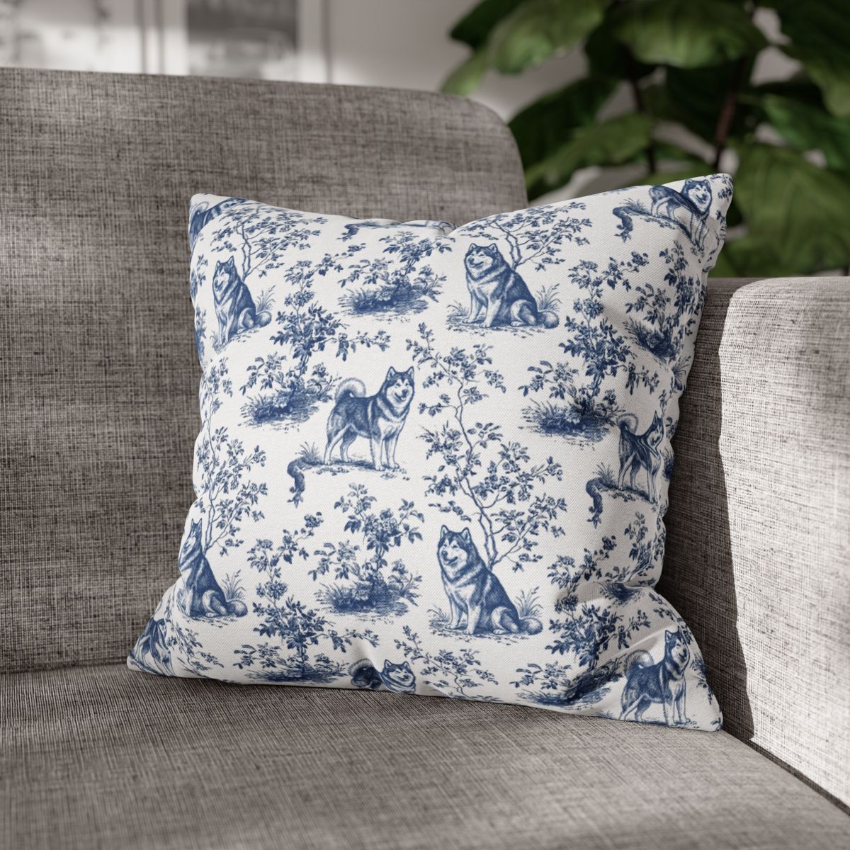 Alaskan Malamute Blue French Toile Pillow