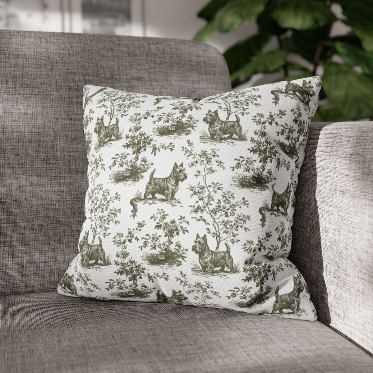 Scottish Terrier Sage Green French Toile Pillow