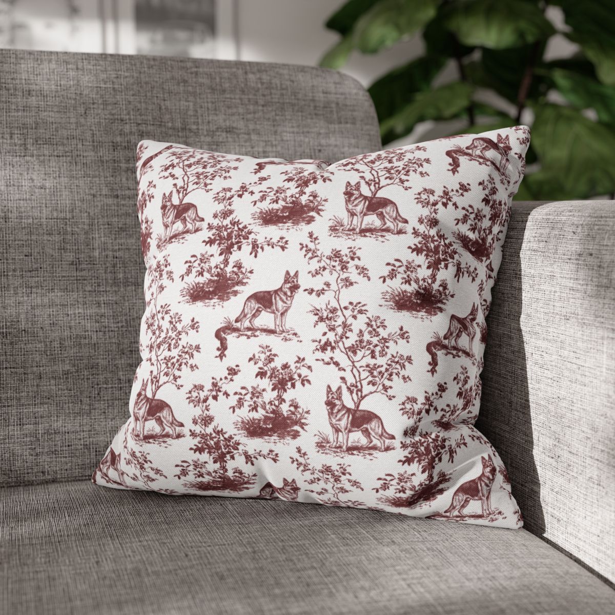 German Shepherd Burgundy French Toile Pillow