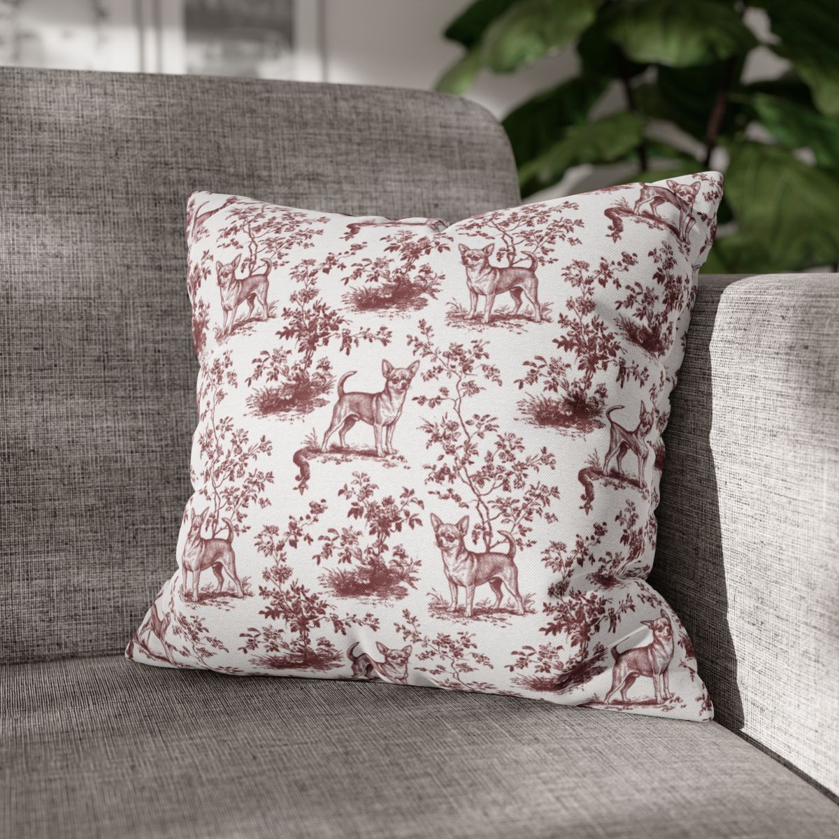 Chihuahua Shorthaired Burgundy French Toile Pillow