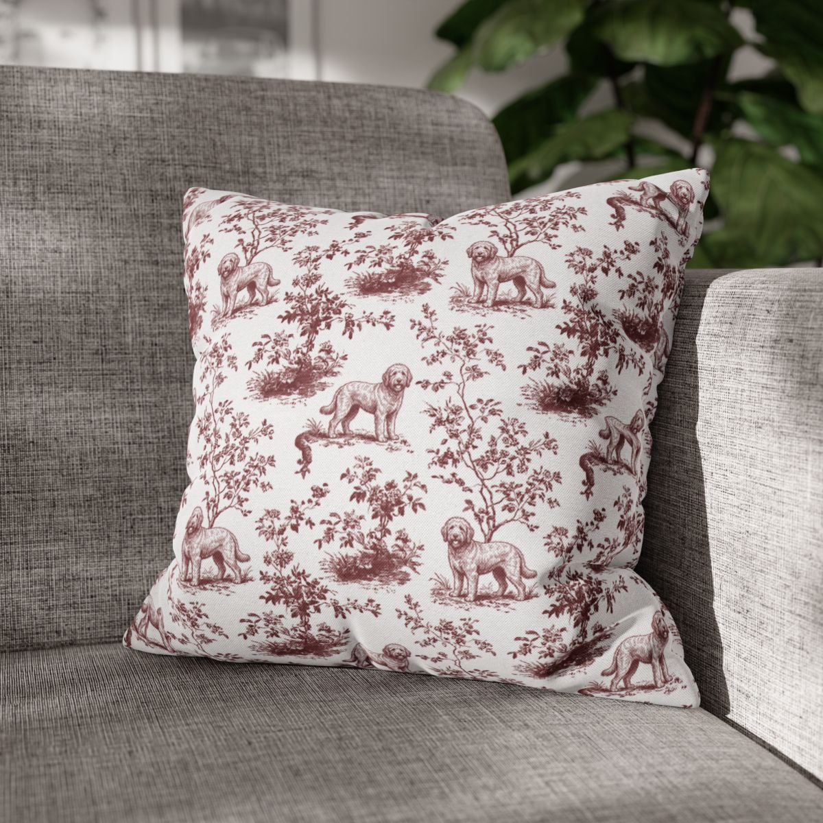 Goldendoodle Burgundy French Toile Pillow