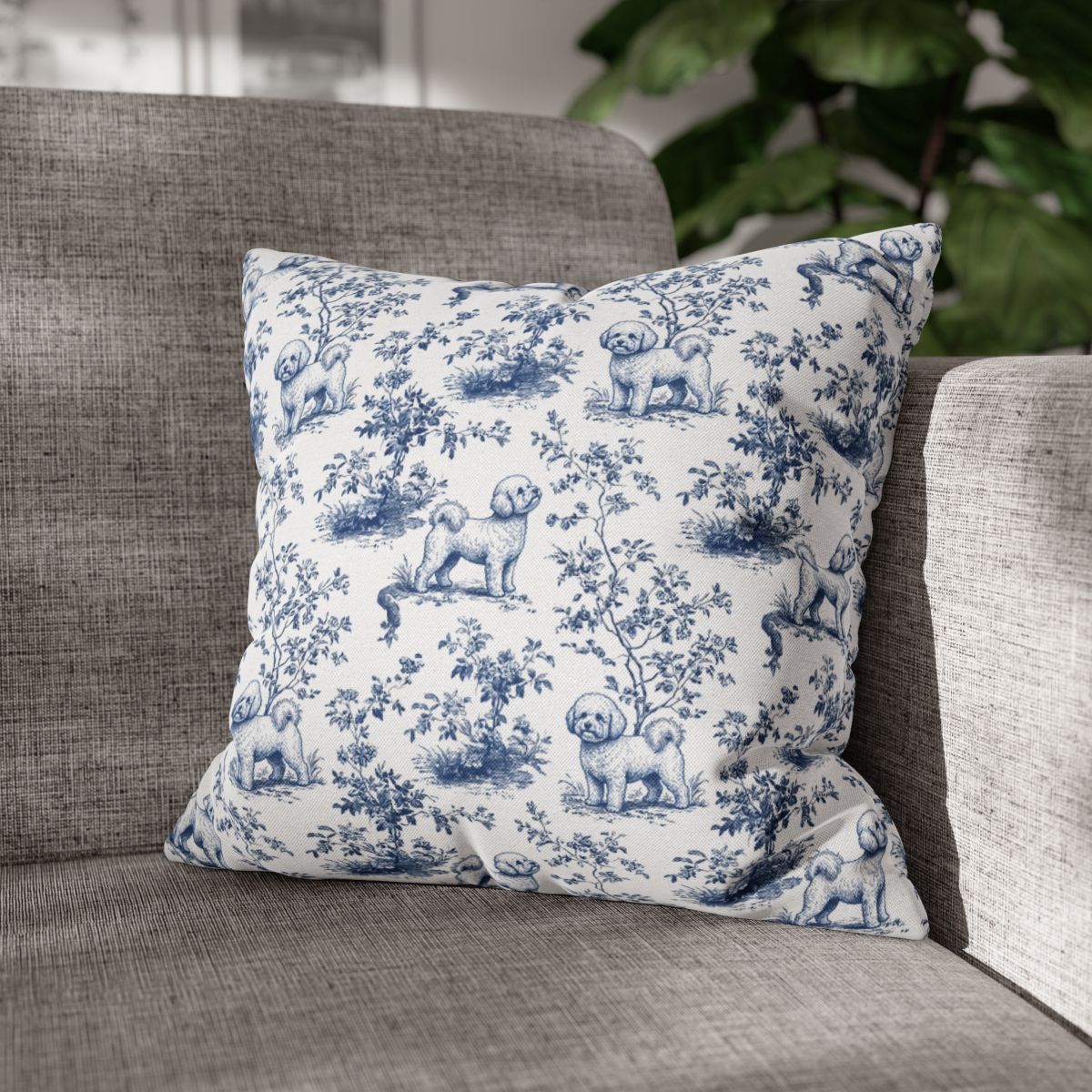 Bichon Frise Blue French Toile Pillow