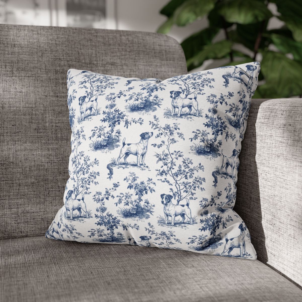 Jack Russell Blue French Toile Pillow