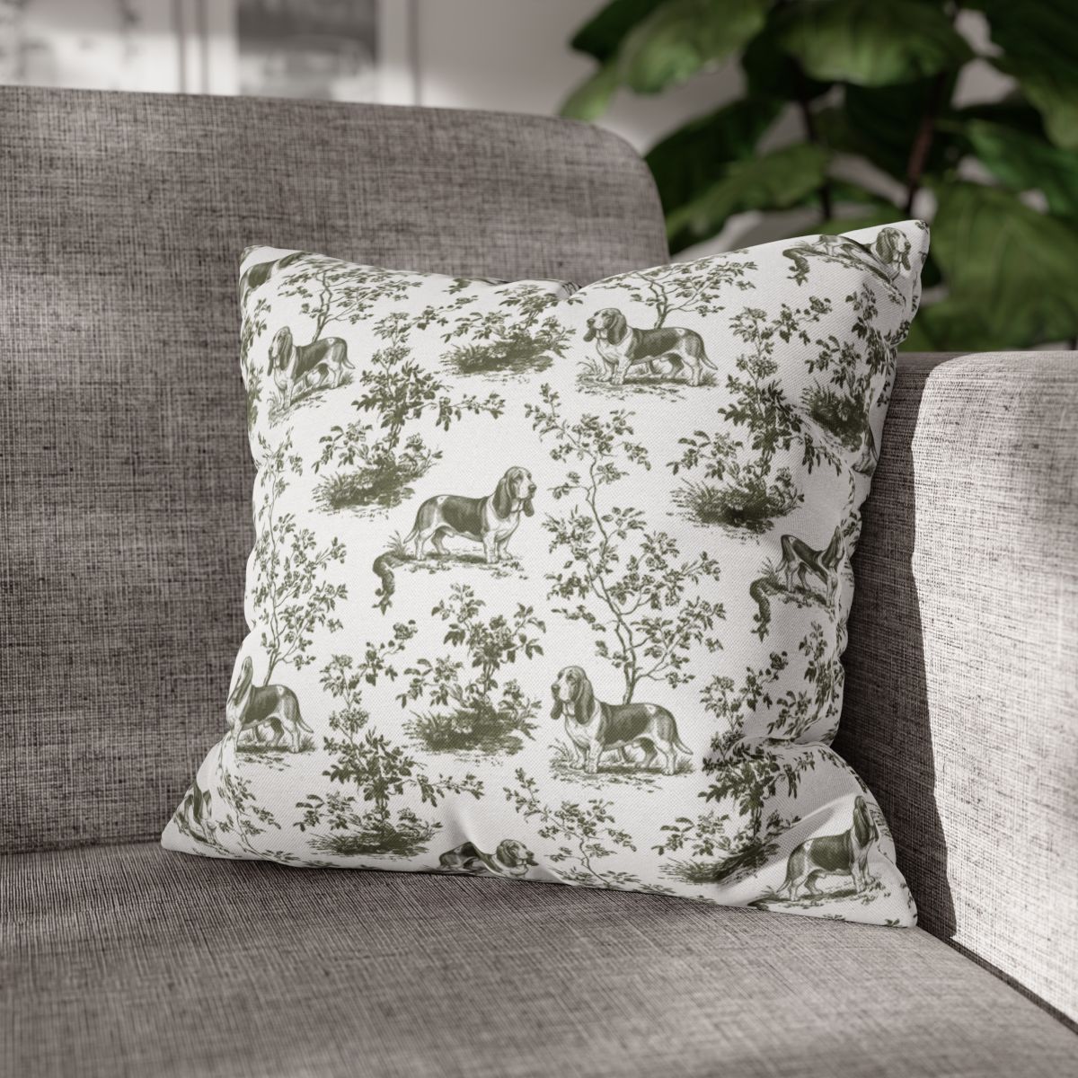 Basset Hound Sage Green French Toile Pillow
