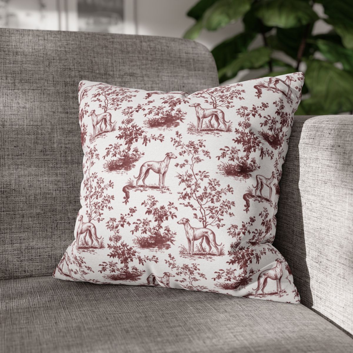 Whippet Burgundy French Toile Pillow