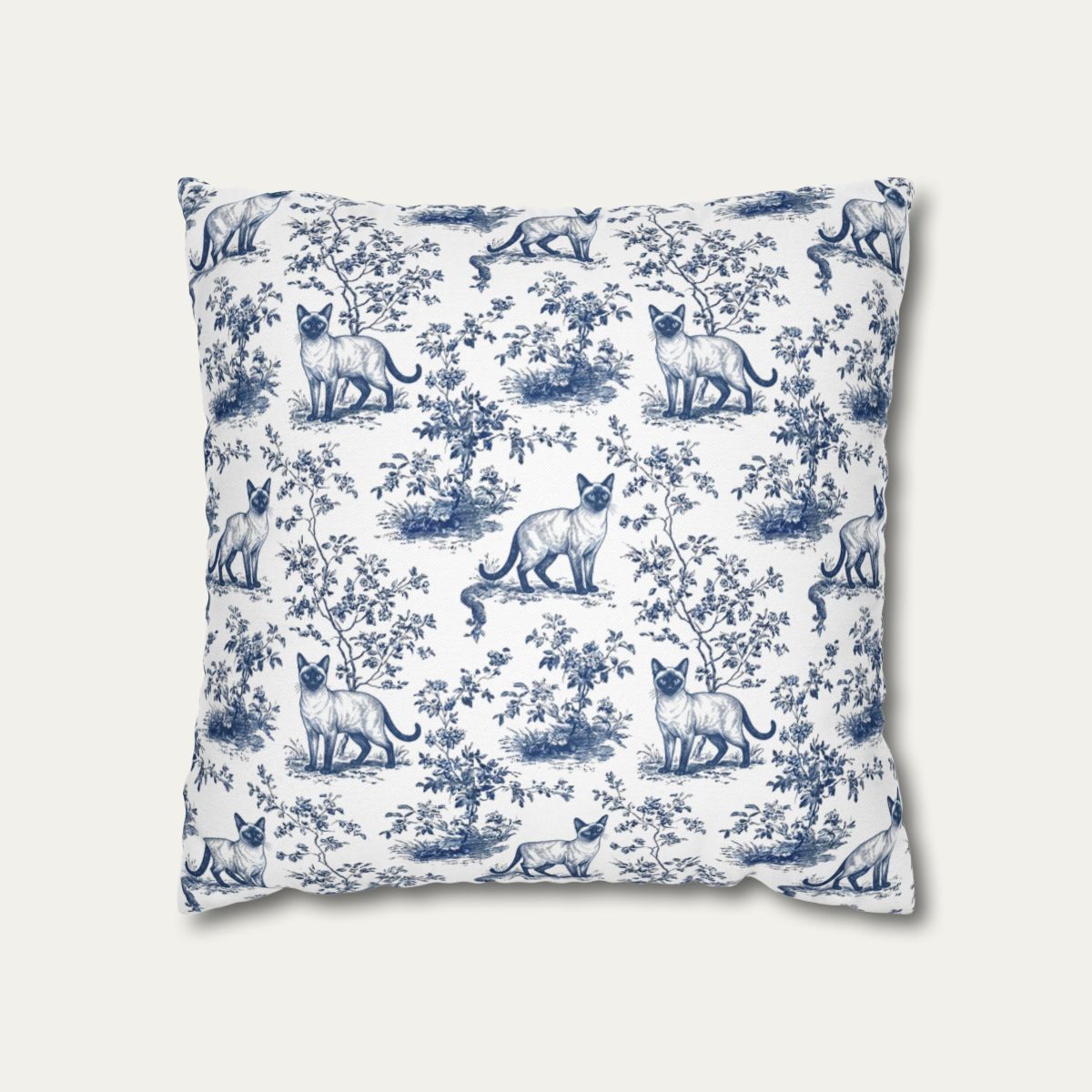 Cat Blue Toile Pillow