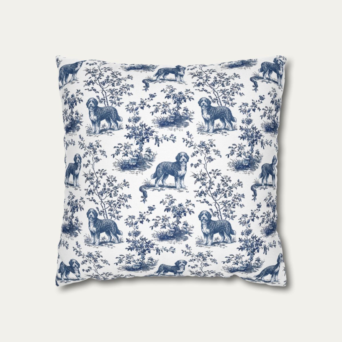 Dog Blue Toile Pillow