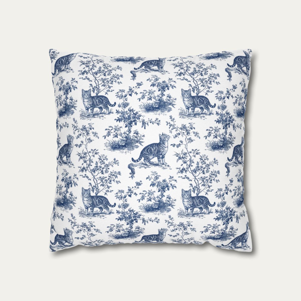 Cat Blue Toile Pillow