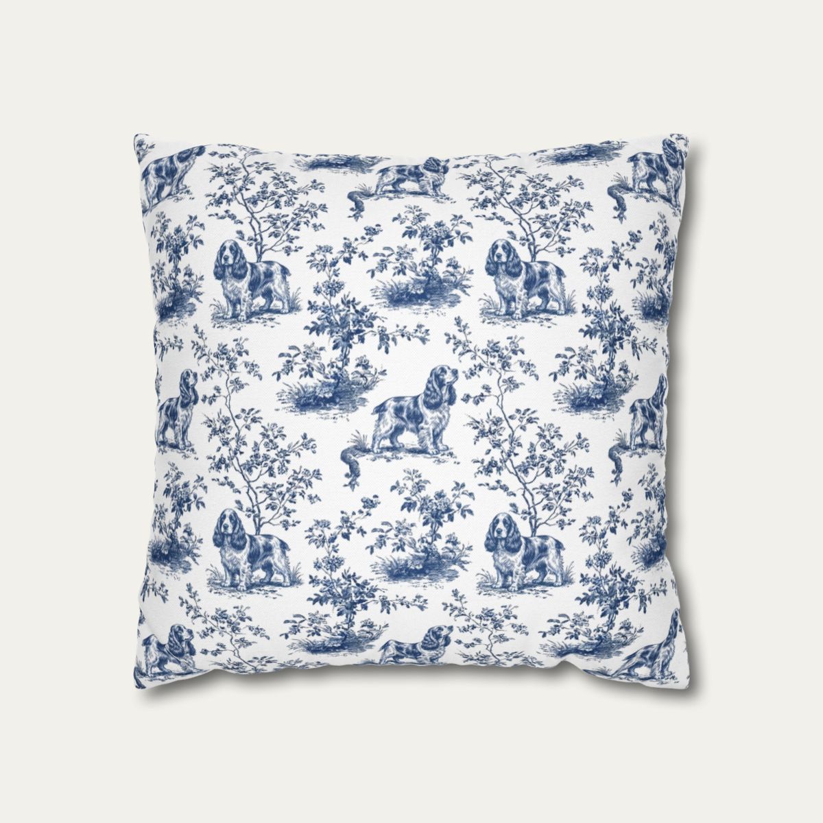 Dog Blue Toile Pillow