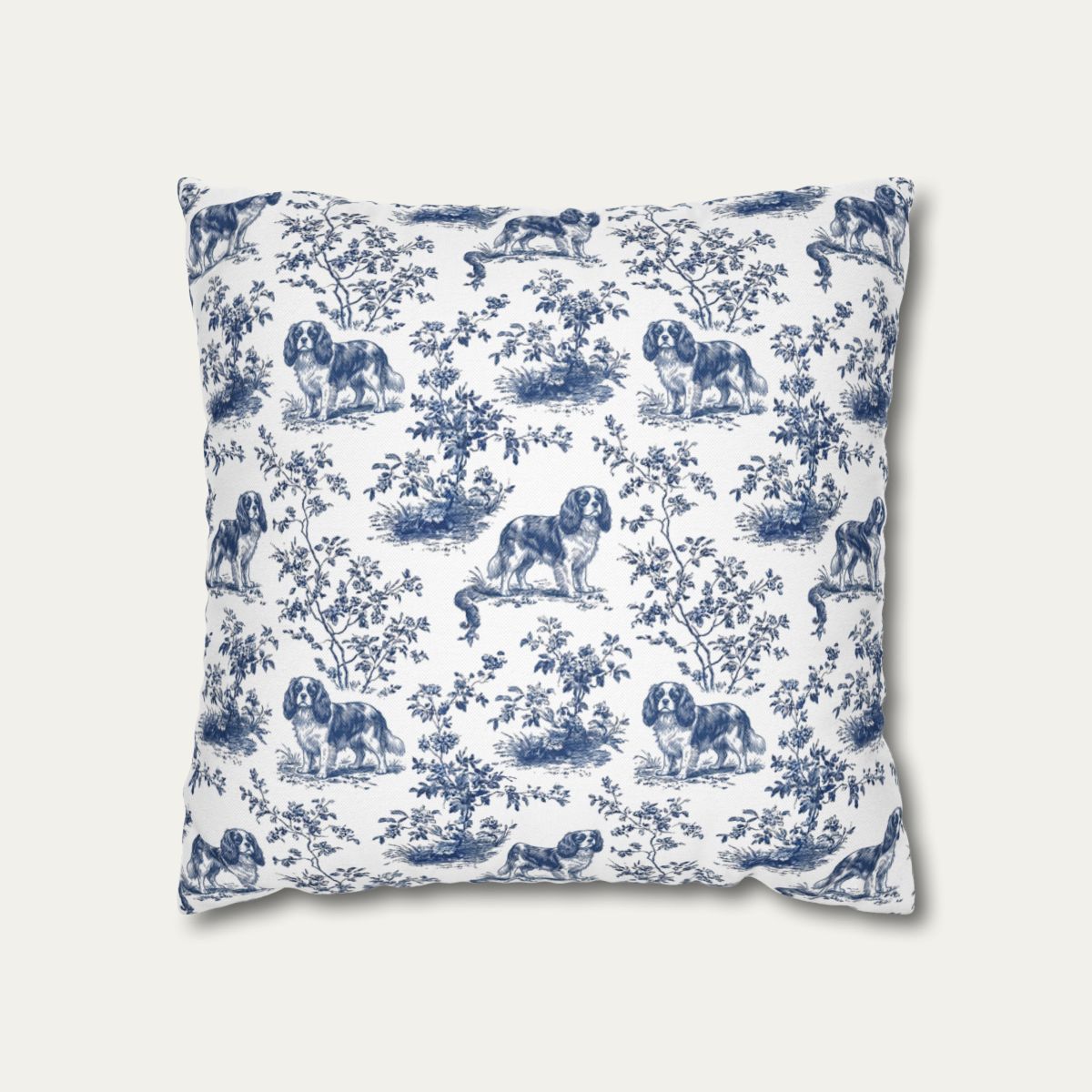 Dog Blue Toile Pillow