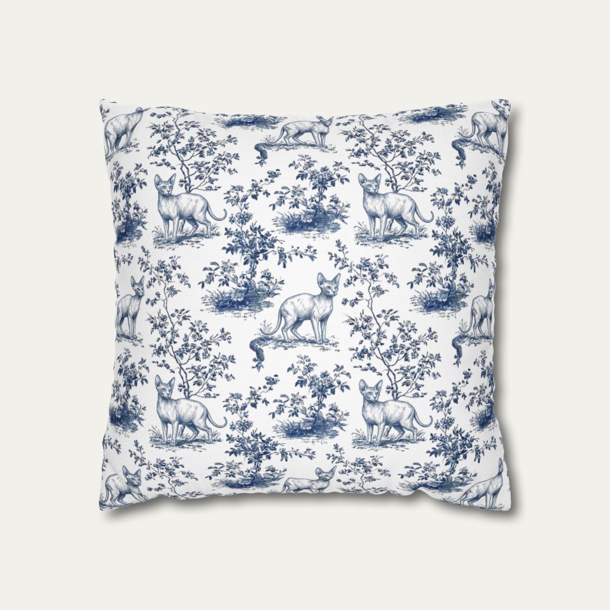 Cat Blue Toile Pillow