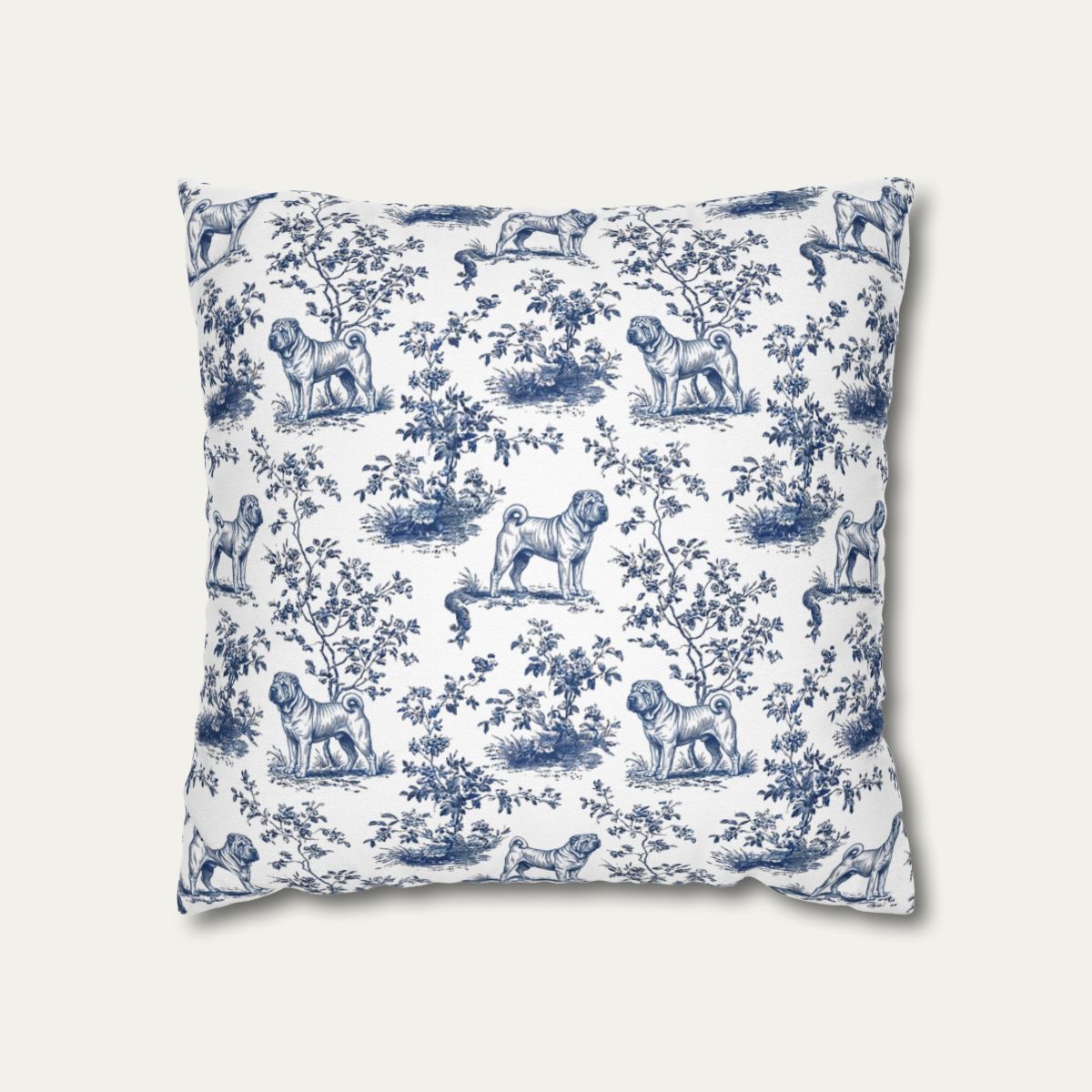 Dog Blue Toile Pillow