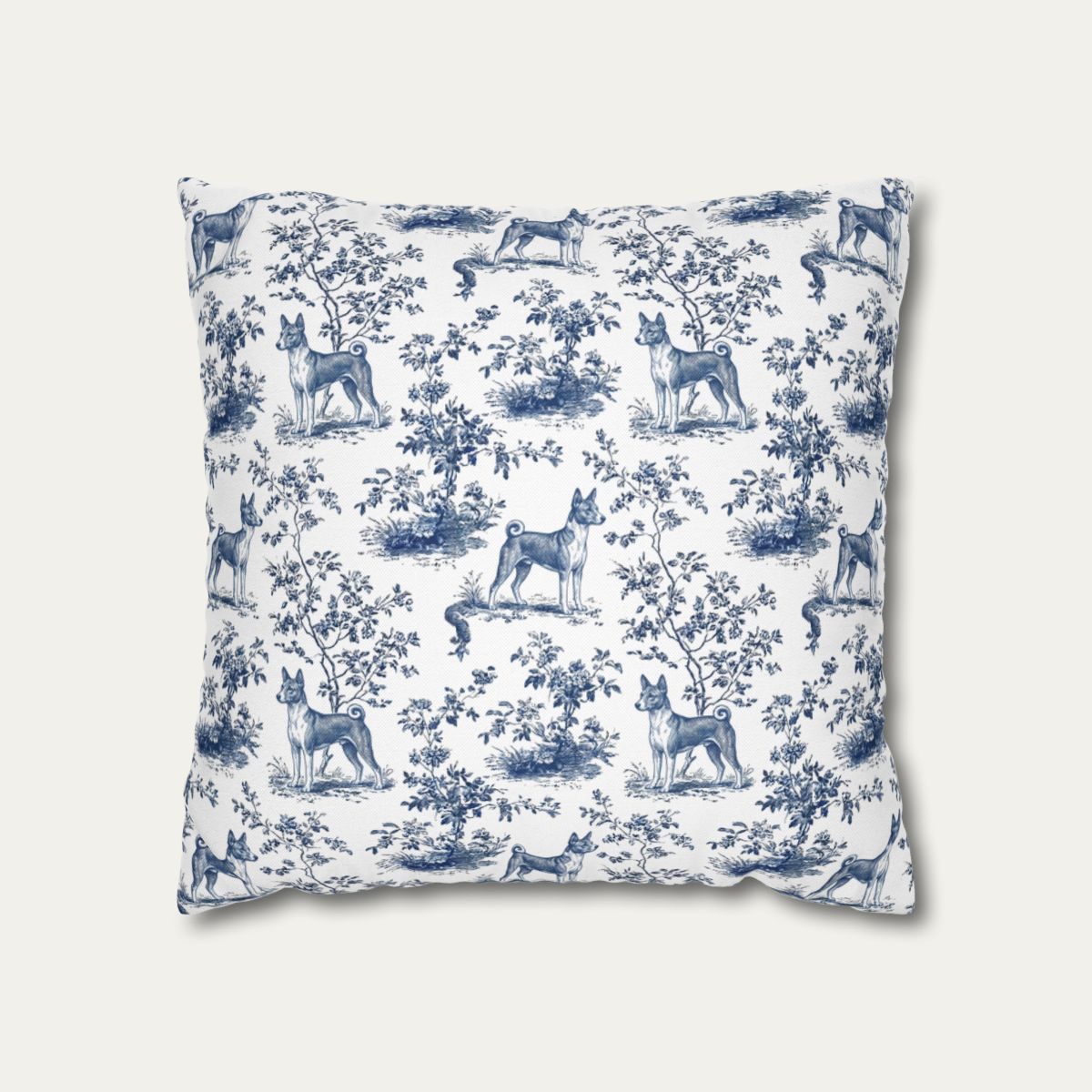 Dog Blue Toile Pillow