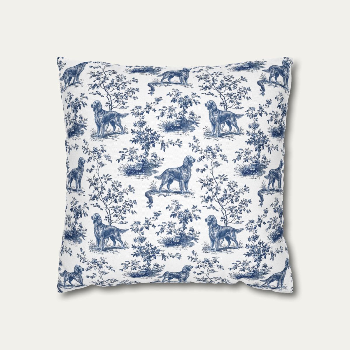 Dog Blue Toile Pillow