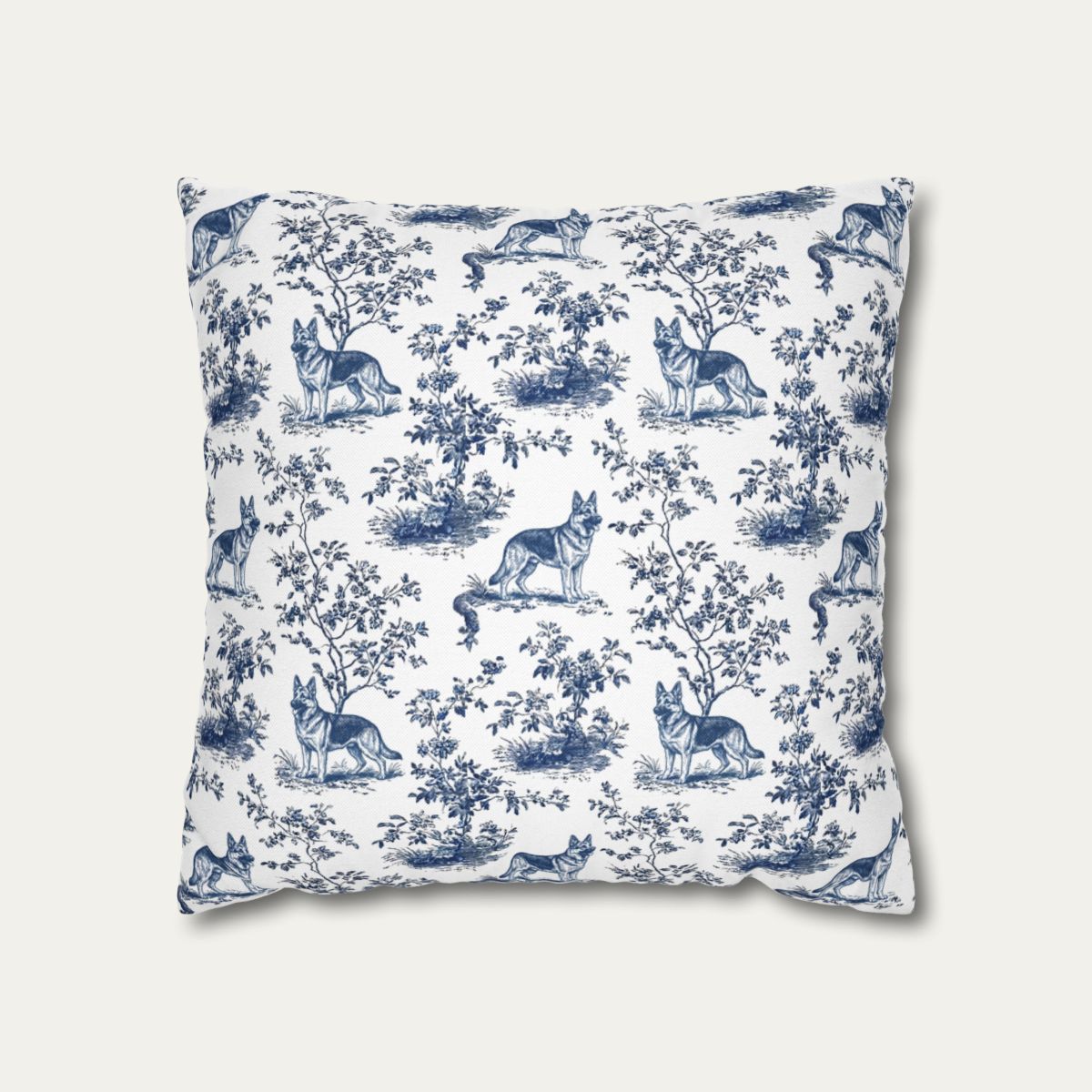 Dog Blue Toile Pillow