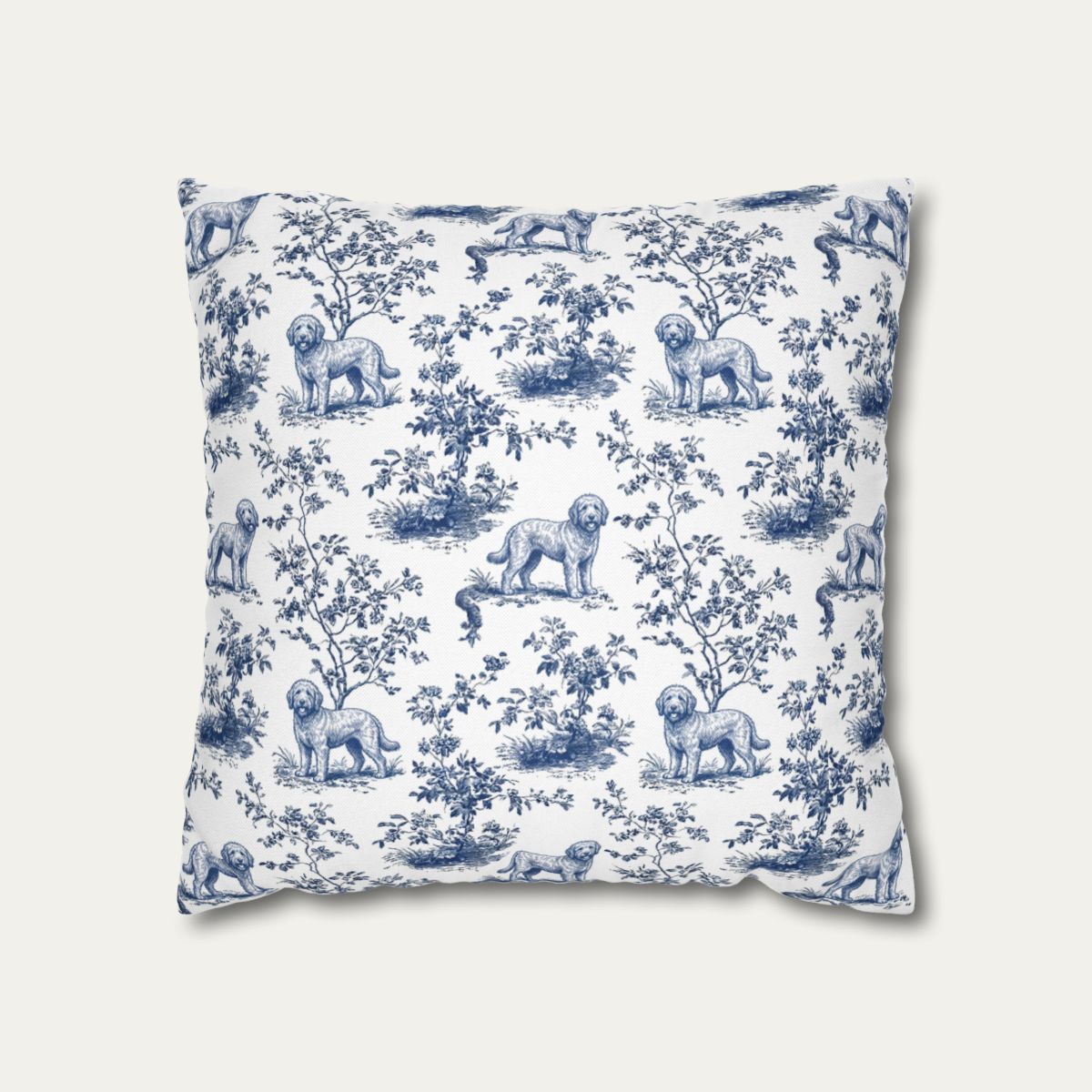 Dog Blue Toile Pillow