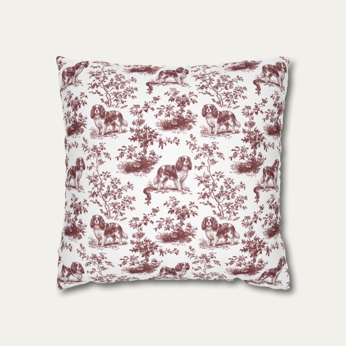 Cavalier Spaniel Burgundy French Toile Pillow