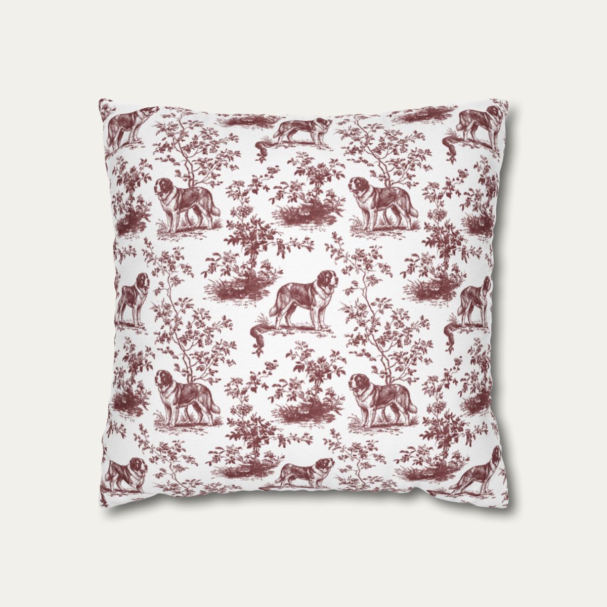 Saint Bernard Burgundy French Toile Pillow