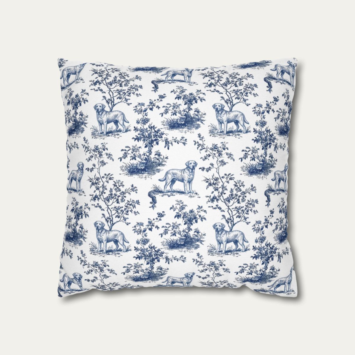 Dog Blue Toile Pillow