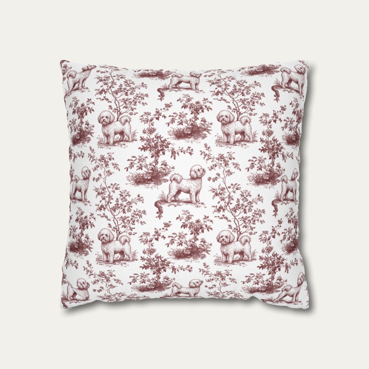 Bichon Frise Burgundy French Toile Pillow