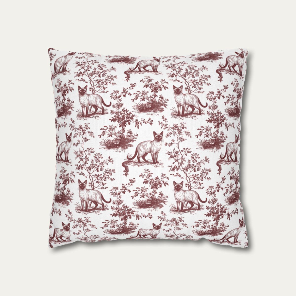 Siamese Cat Burgundy French Toile Pillow