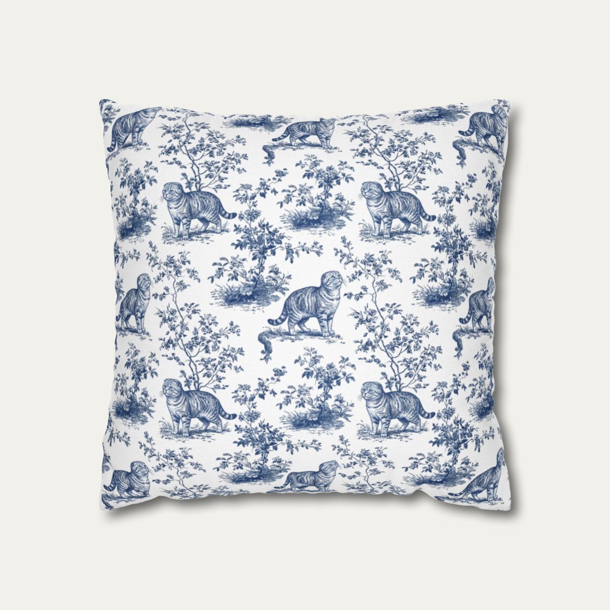 Cat Blue Toile Pillow