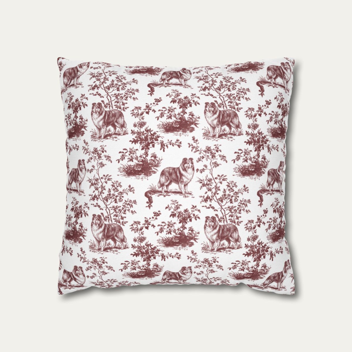 Shetland Sheepdog Burgundy French Toile Pillow