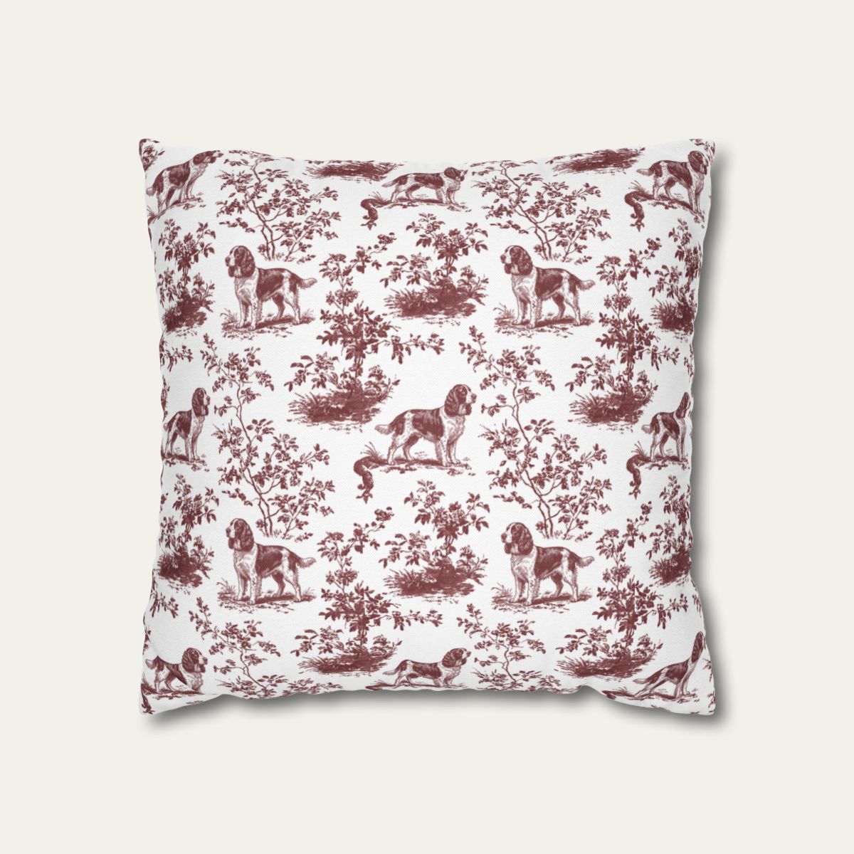 English Springer Spaniel Burgundy French Toile Pillow