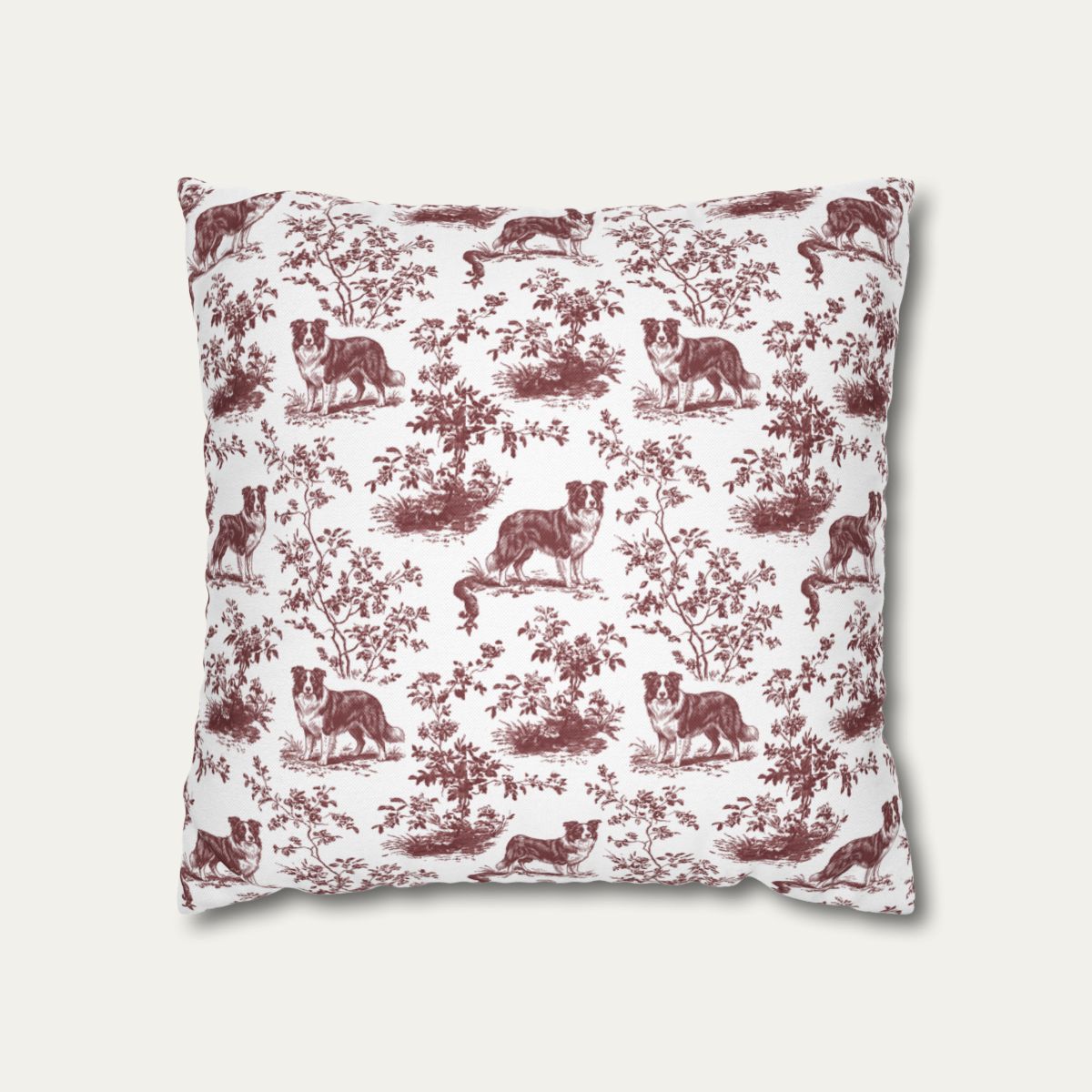 Border Collie Burgundy French Toile Pillow