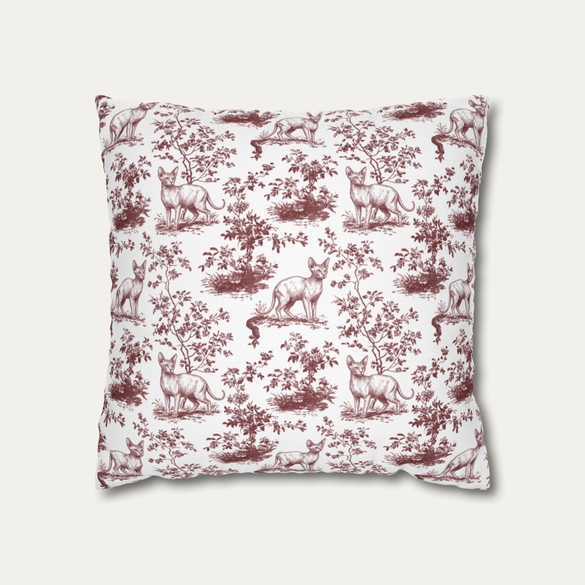 Sphynx Cat Burgundy French Toile Pillow