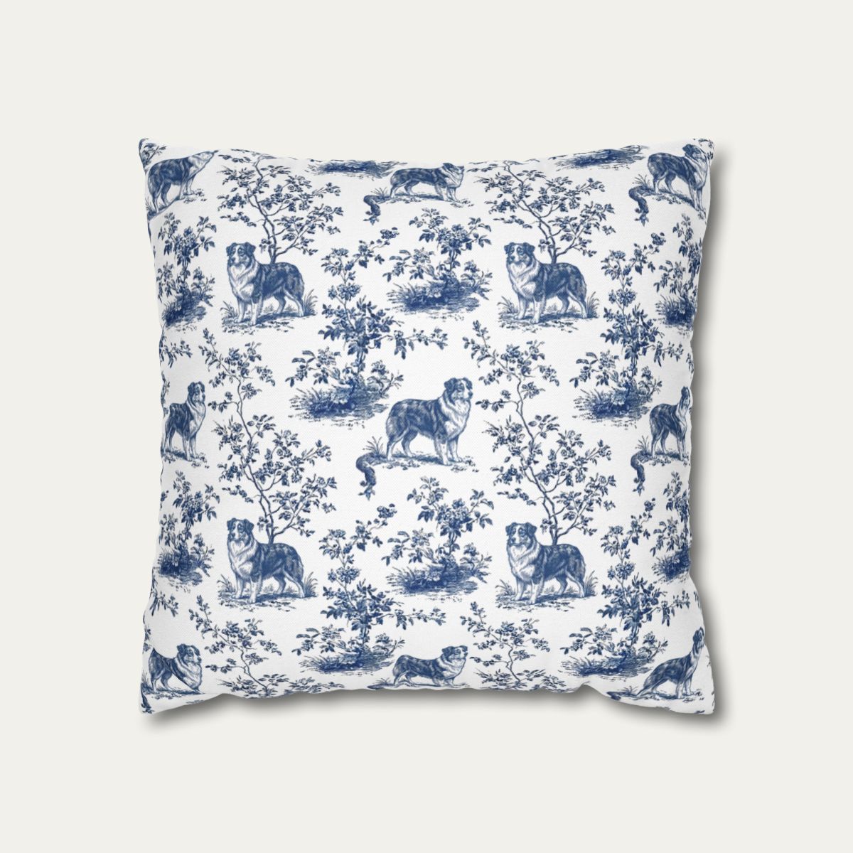 Dog Blue Toile Pillow