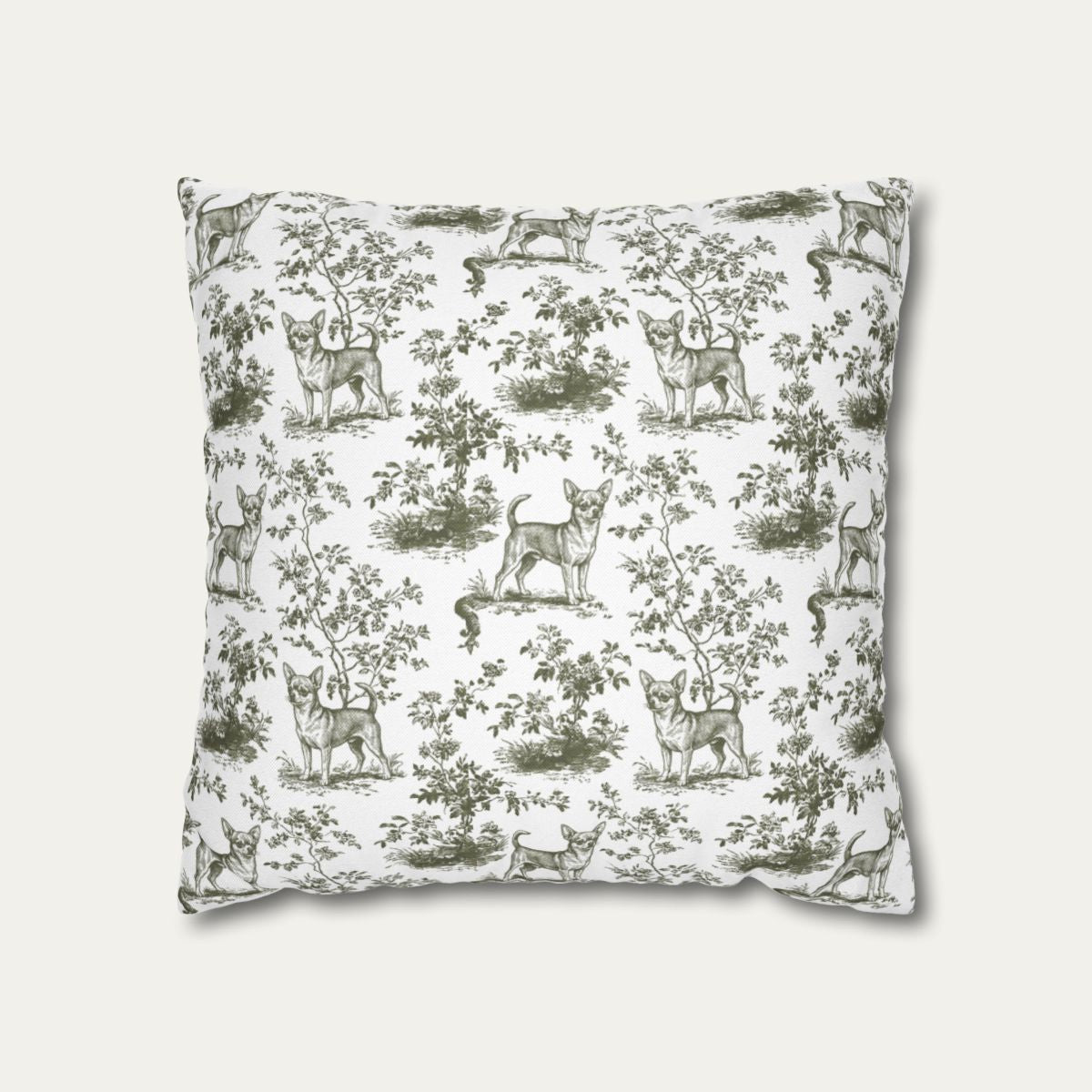 Chihuahua Shorthaired Sage Green French Toile Pillow
