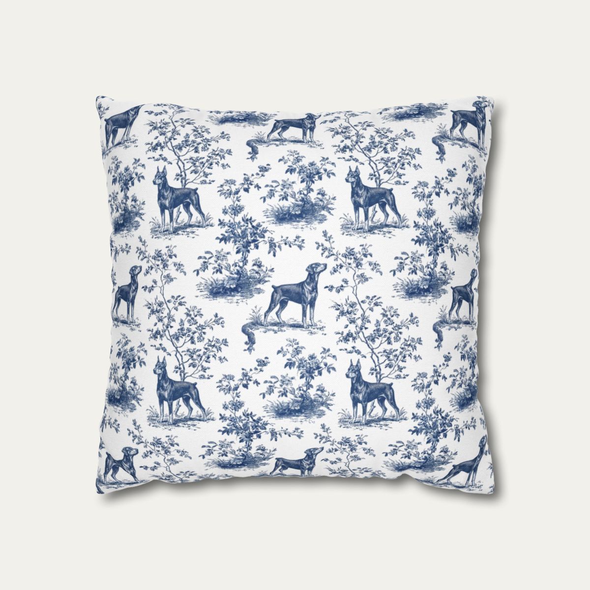 Dog Blue Toile Pillow