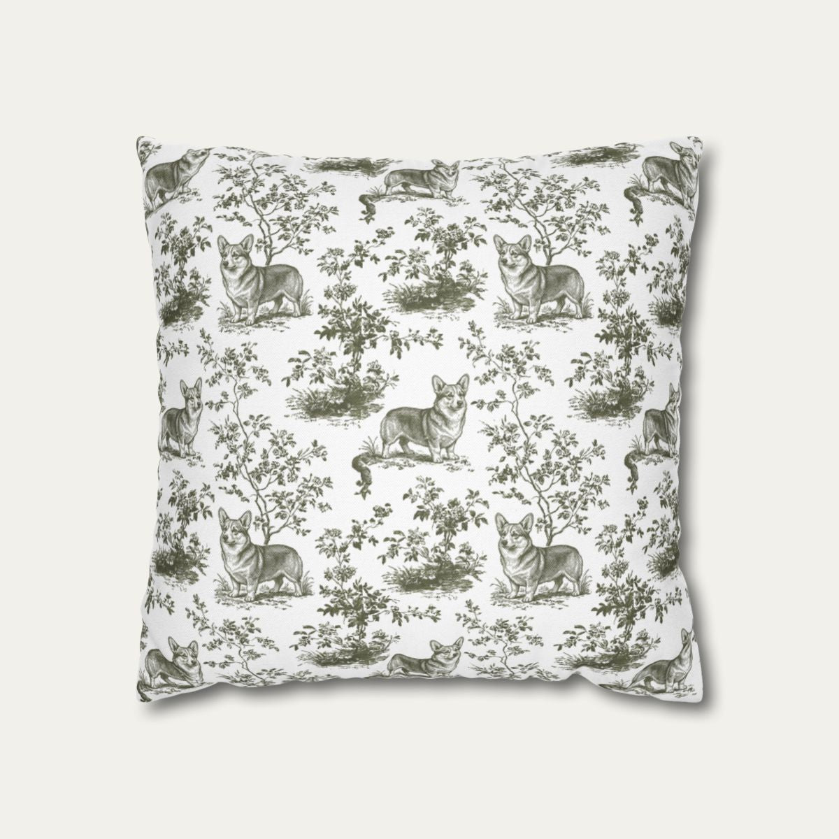 Corgi Sage Green French Toile Pillow