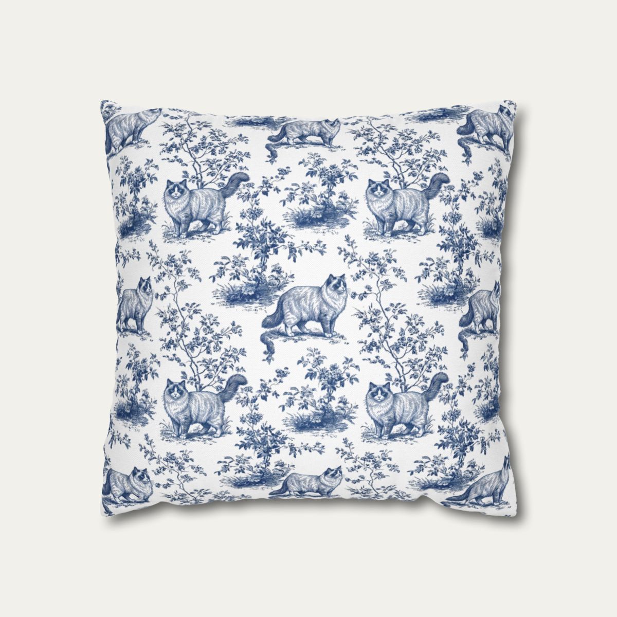 Cat Blue Toile Pillow