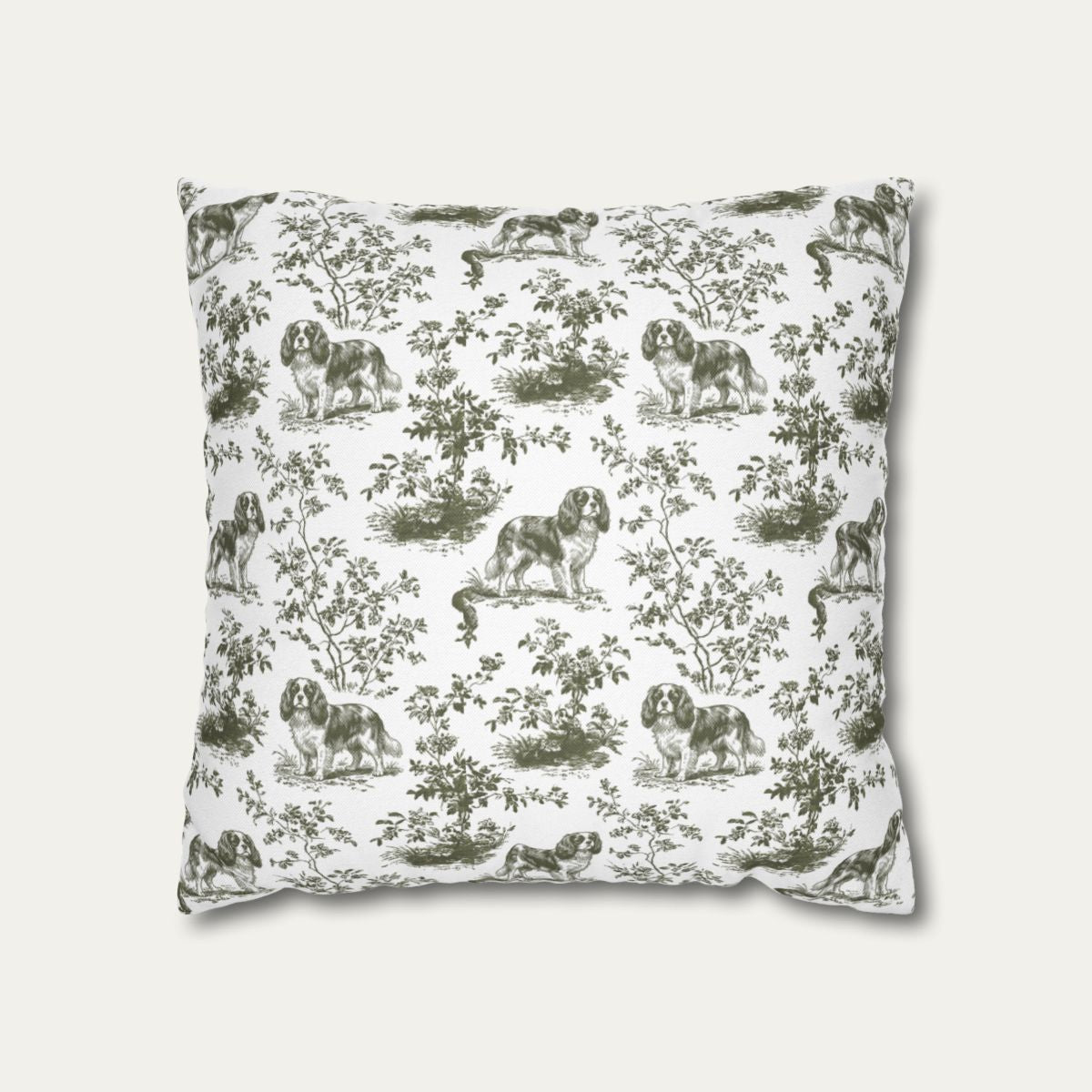 Cavalier Spaniel Sage Green French Toile Pillow