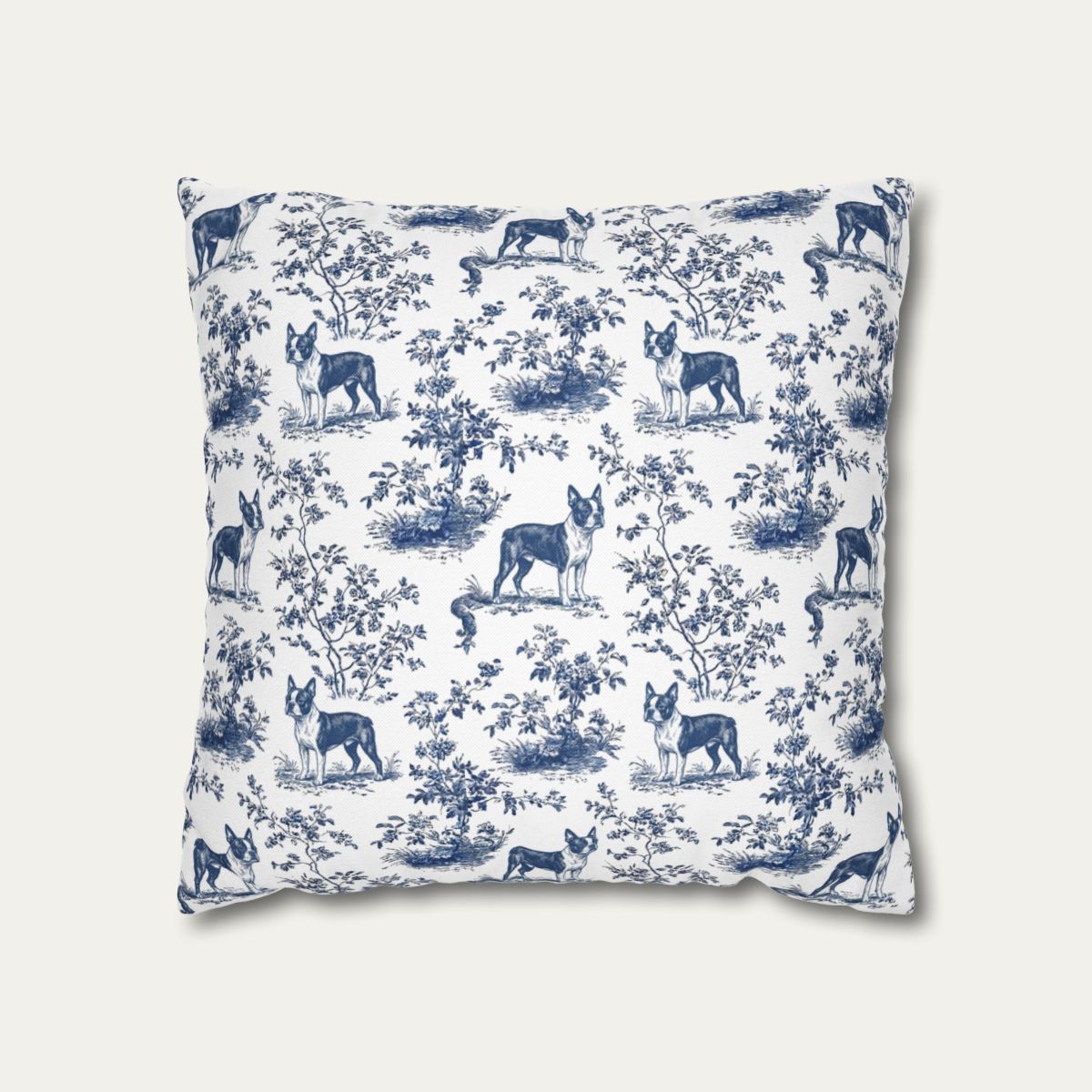 Dog Blue Toile Pillow