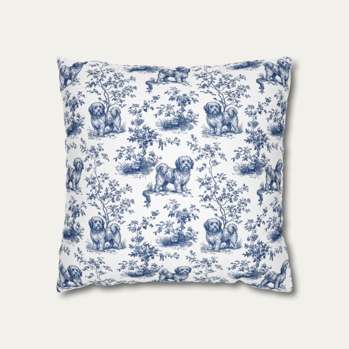 Dog Blue Toile Pillow