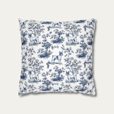 Dog Blue Toile Pillow