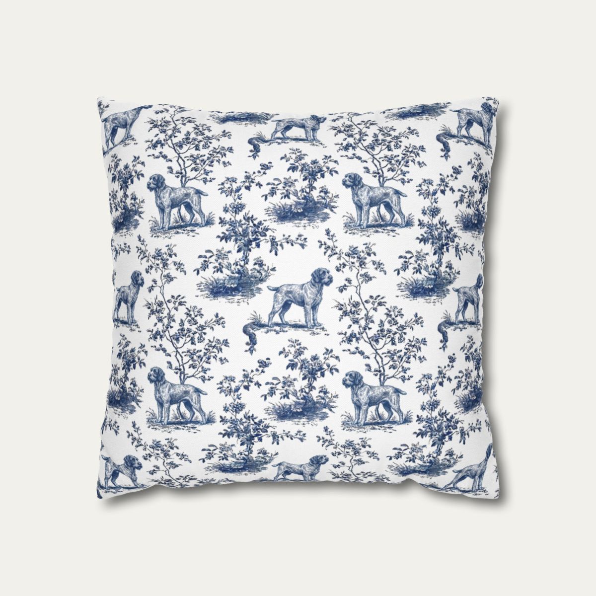 Dog Blue Toile Pillow