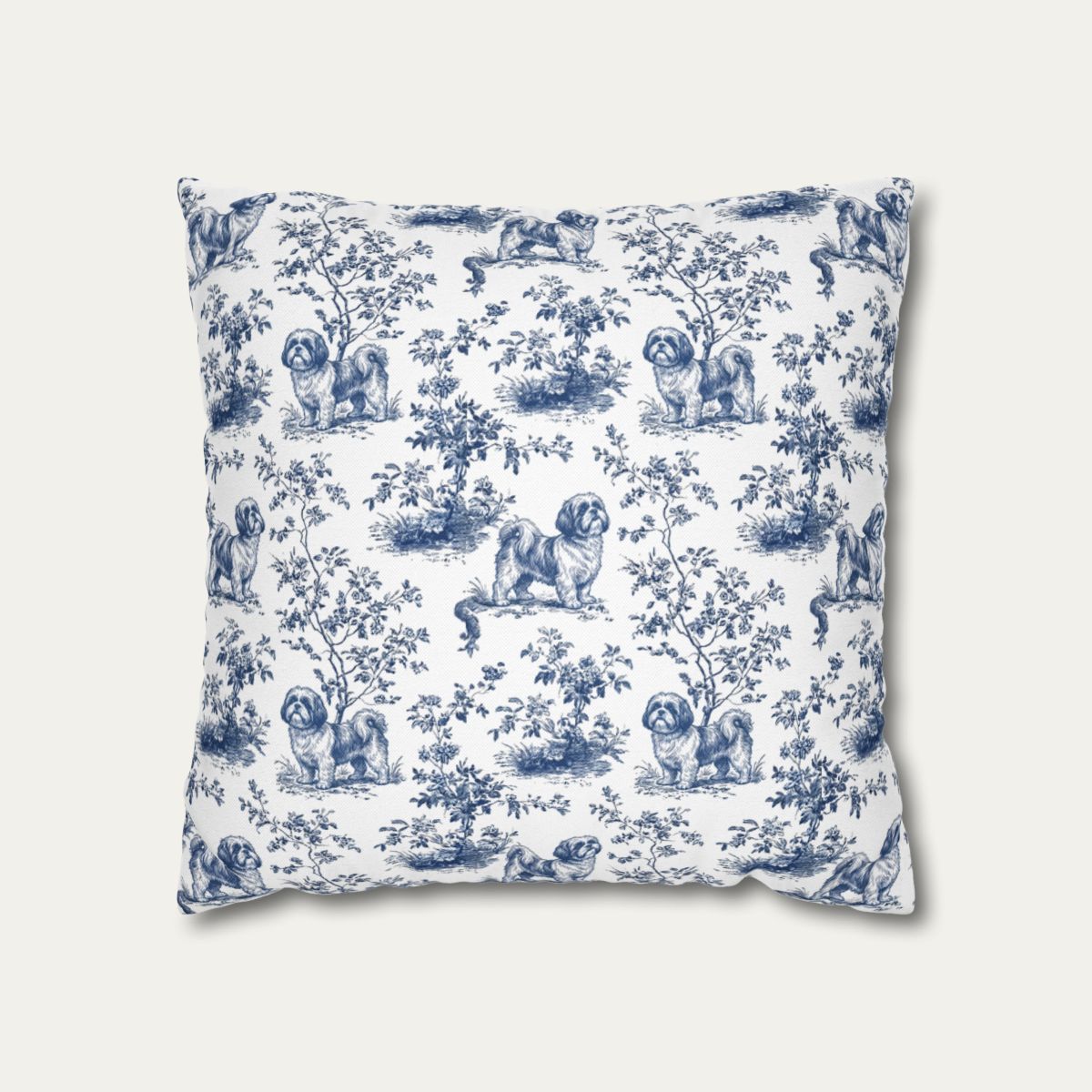 Dog Blue Toile Pillow