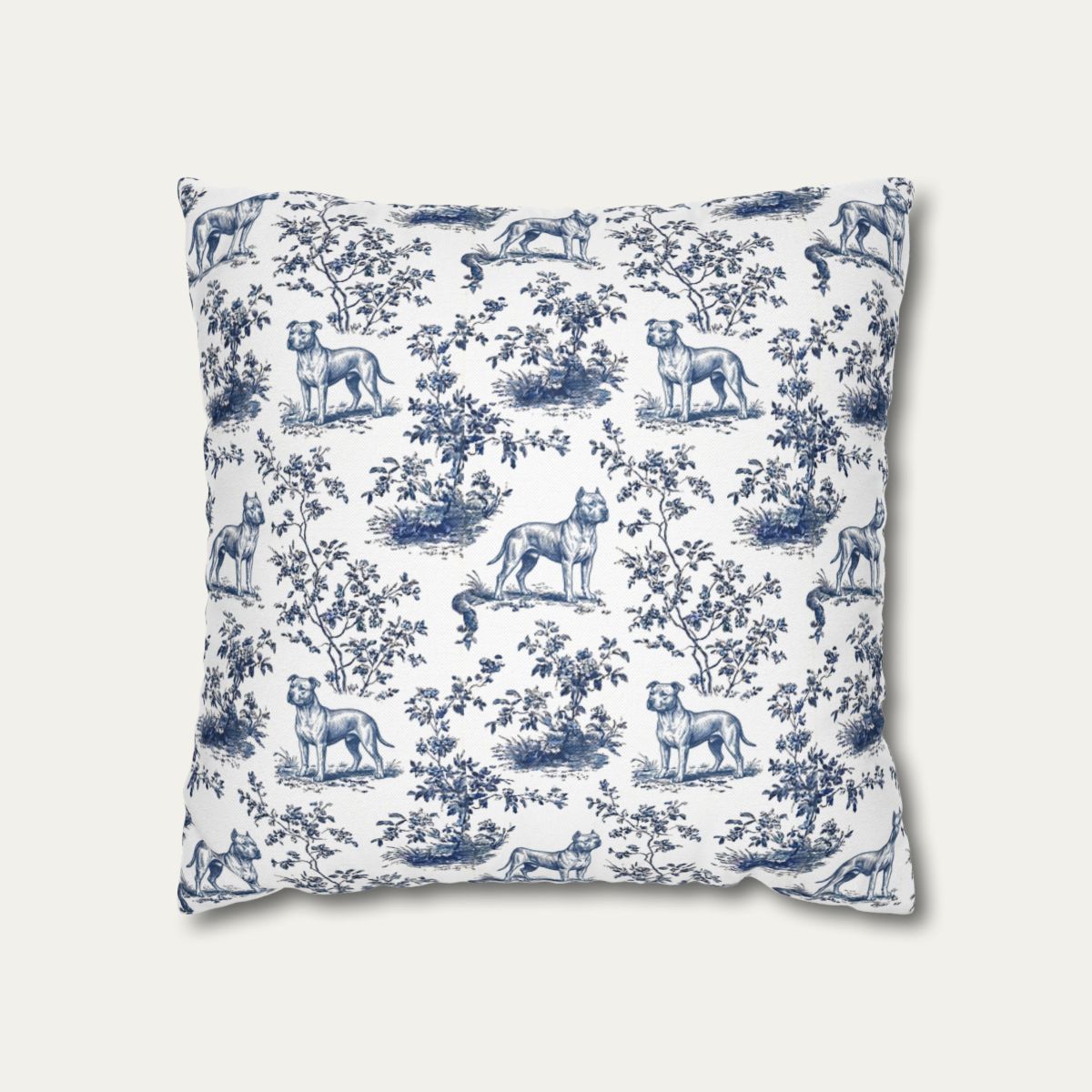 Dog Blue Toile Pillow