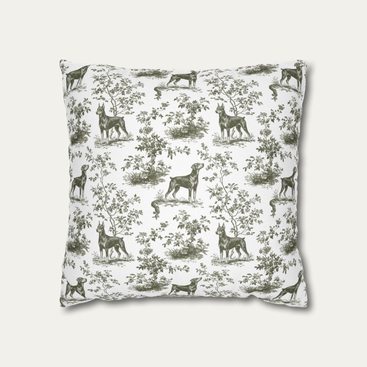 Doberman Sage Green French Toile Pillow