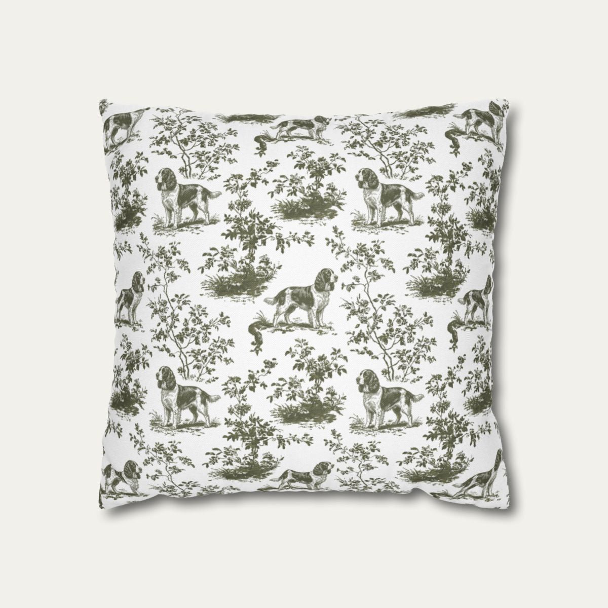 English Springer Spaniel Sage Green French Toile Pillow