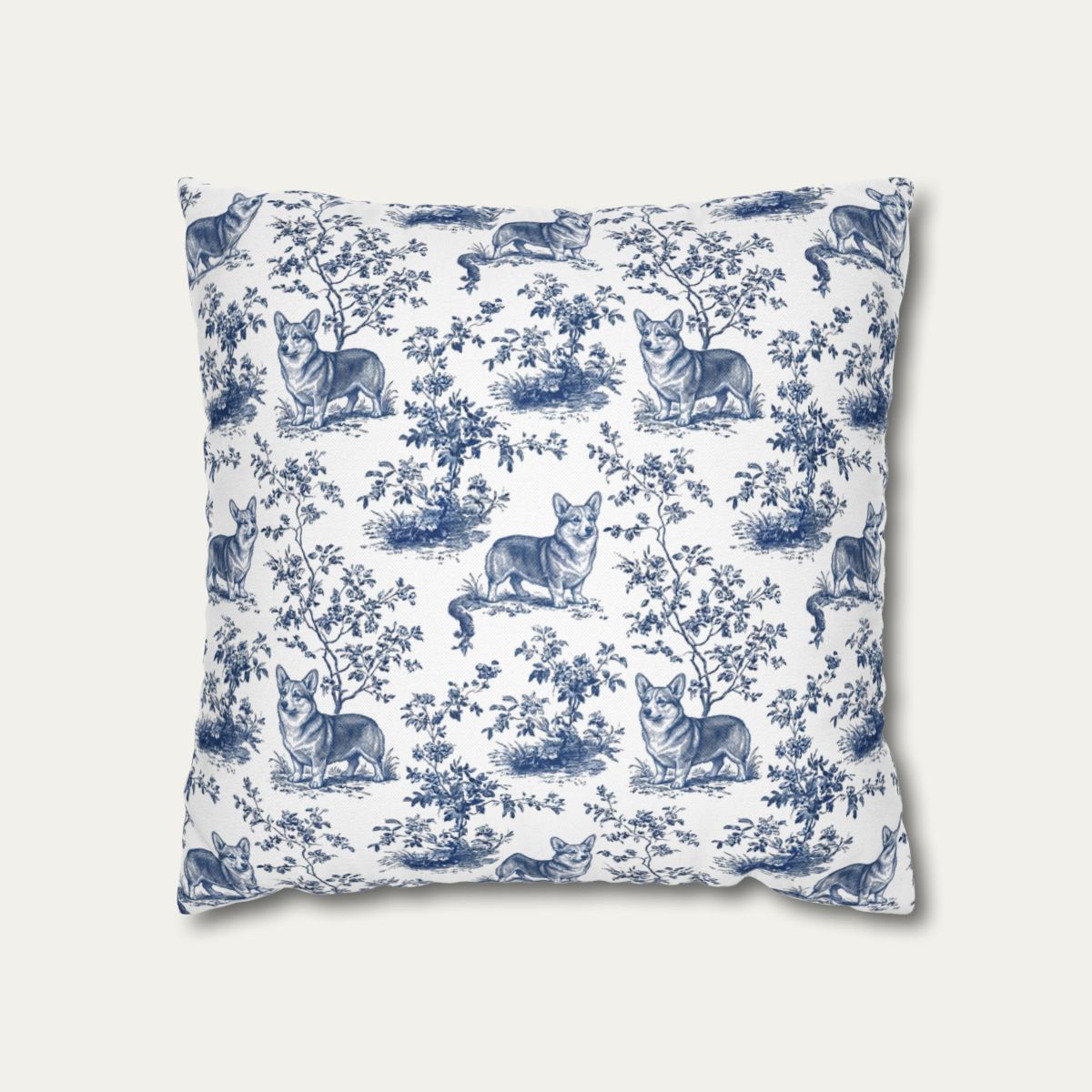 Dog Blue Toile Pillow