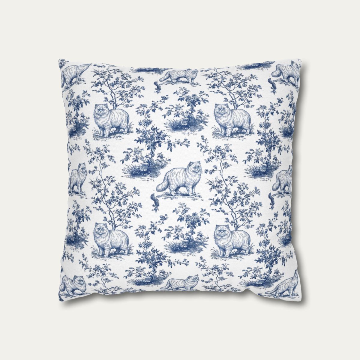 Cat Blue Toile Pillow