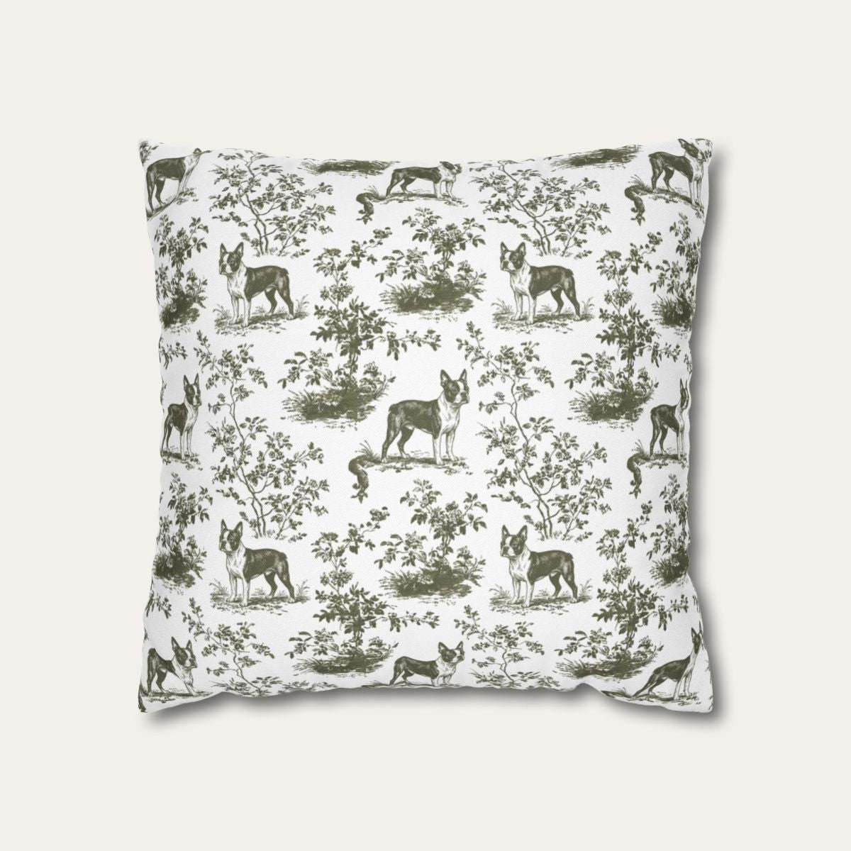 Boston Terrier Sage Green French Toile Pillow