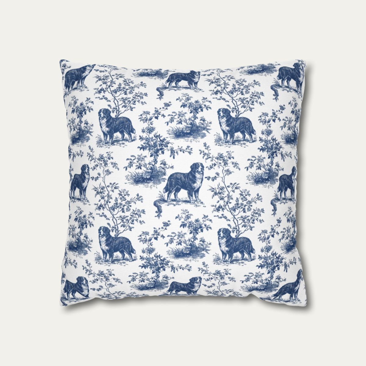 Dog Blue Toile Pillow