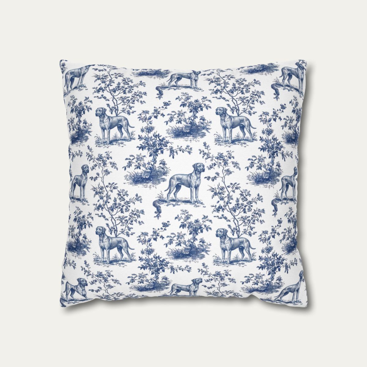 Dog Blue Toile Pillow